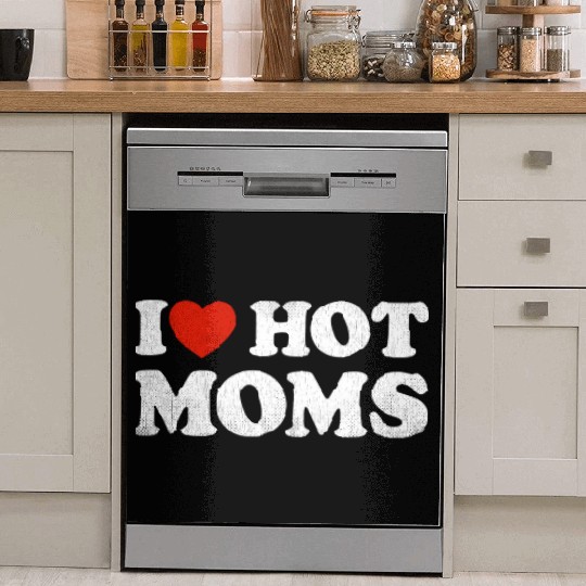 I Heart Hot Moms Y2K Adult Humor Distressed I Dish Washer Covers
