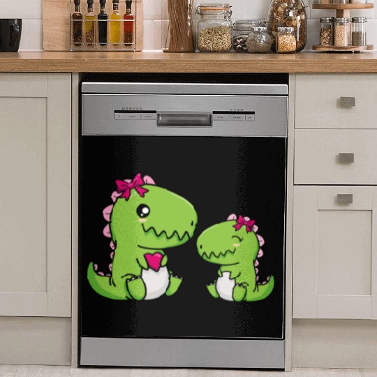 Big sister brother dino siblings boy girl heart Dish Washer Covers