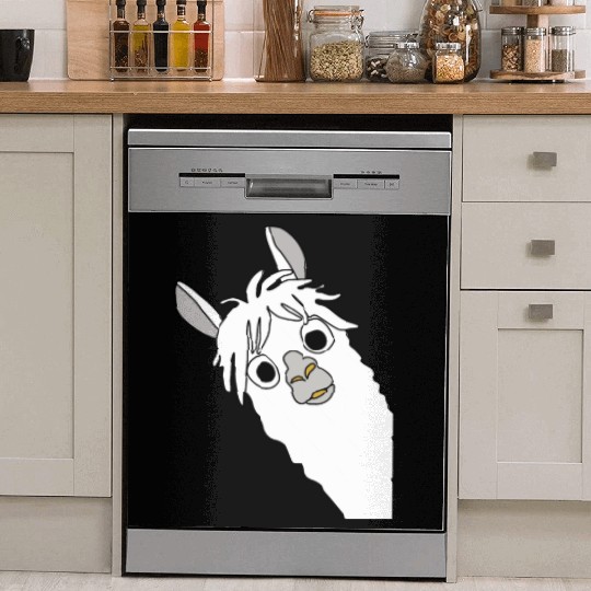 Laughing alpaca comic lama in white with big eyes Dish Washer Covers
