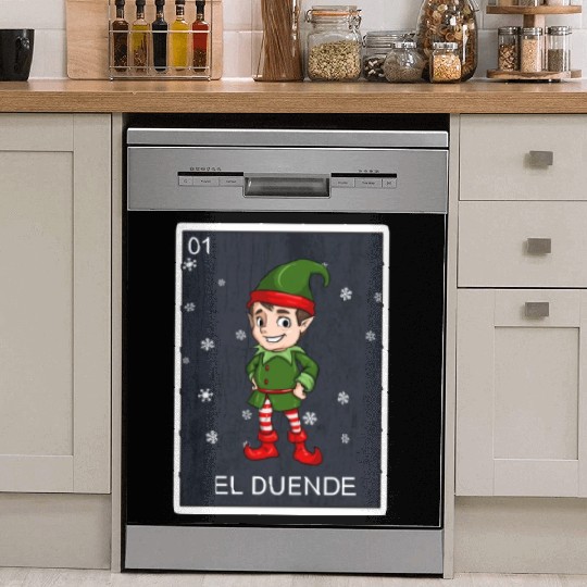 El Duende The Elf Card Mexican Lottery Christmas Dish Washer Covers