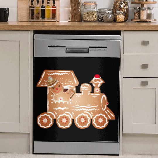 Gingerbread man as a train driver on the train Dish Washer Covers