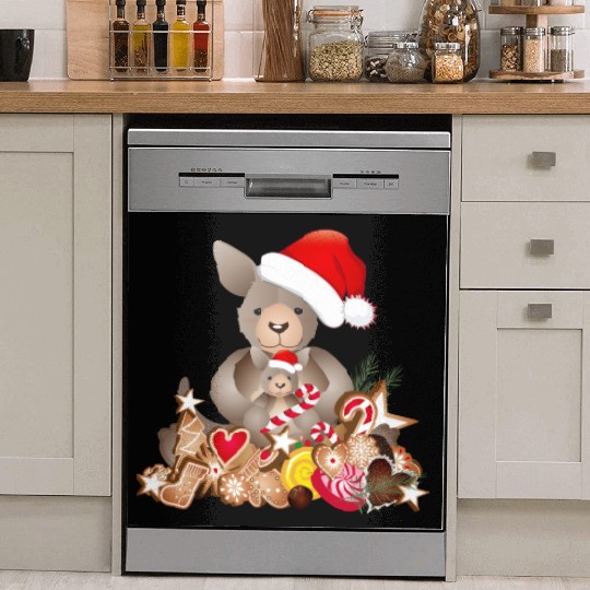 cute kangaroo for christmas with santa hat Dish Washer Covers