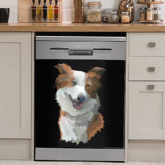 Cute Brown Border Collie Dog Watercolor Painting Dish Washer Covers