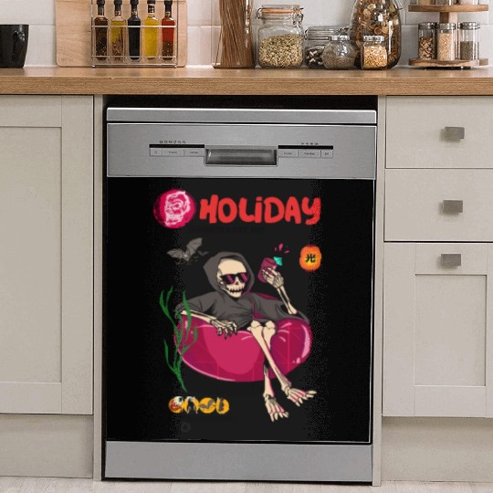 Skeleton fantasy design holiday style and horror Dish Washer Covers