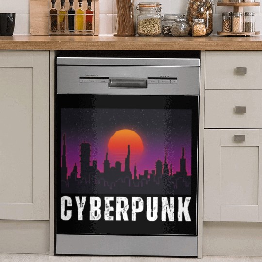 Cyberpunk City Skyline, Science Fiction / Sci-Fi. Dish Washer Covers