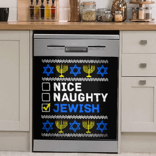 Nice Naughty Jewish Ugly Hanukkah Sweater Chanukah Dish Washer Covers