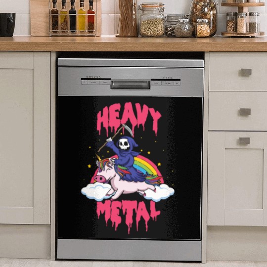 Grim Unicorn Rainbow Metal Music Heavy Rock Dish Washer Covers