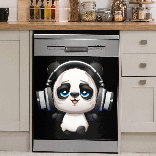Cute Music Loving Panda Cartoon Dish Washer Covers