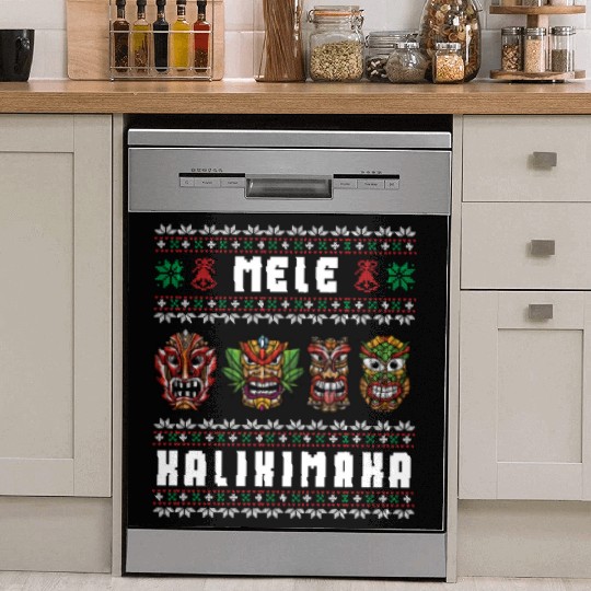 Mele Kalikimaka Hawaii Tiki Funny Ugly Christmas Dish Washer Covers