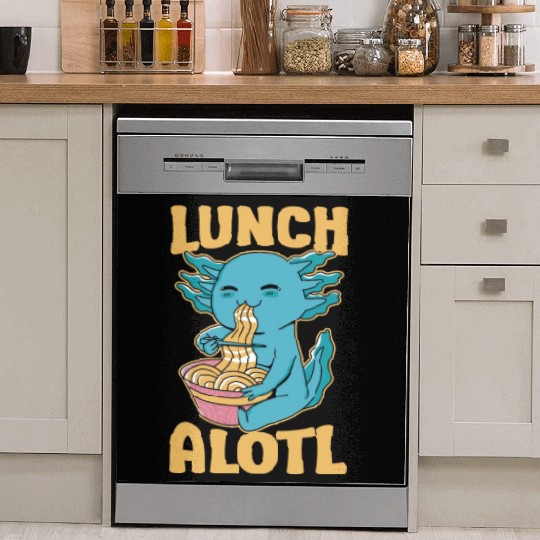Axolotl Eating Ramen Funny Lunchalotl Dish Washer Covers
