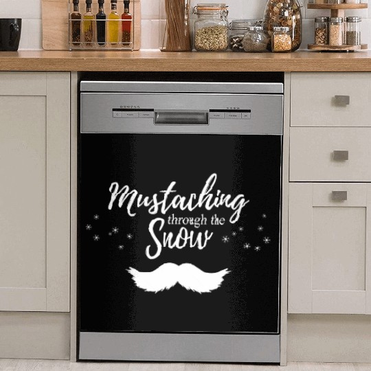 Mustaching through the Snow - White Dish Washer Covers
