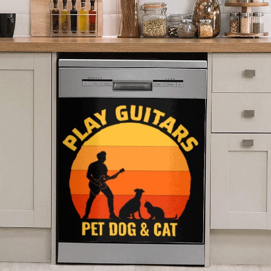Bass Guitar Player Musician Bassist Cat Dog Animal Dish Washer Covers