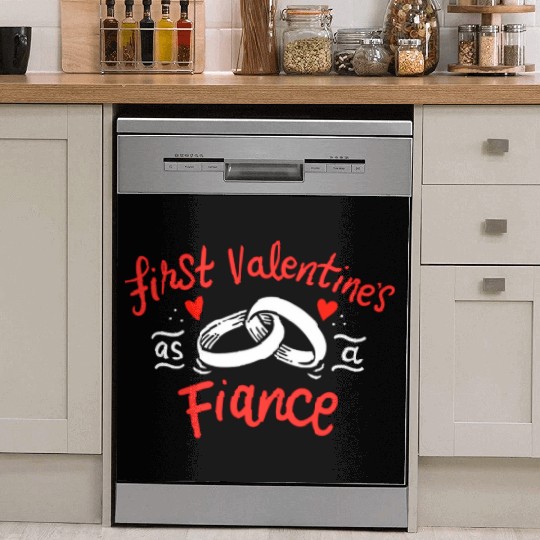 first valentines as fiance hearts day engagement Dish Washer Covers