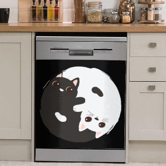 ying yang cat Dish Washer Covers