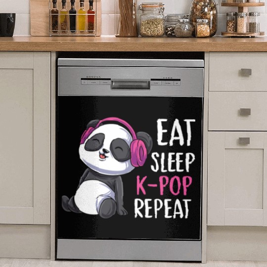 Eat Sleep K-pop Repeat Panda bear korean music Dish Washer Covers