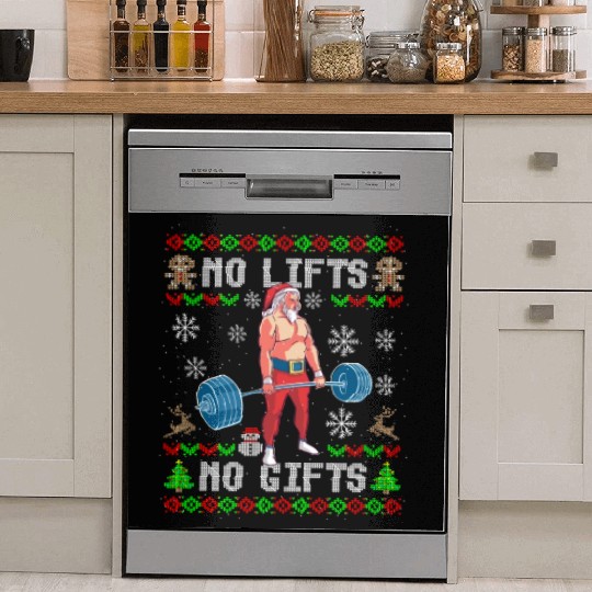 Funny No Lifts No Gifts Ugly Christmas Workout Dish Washer Covers