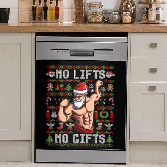 Funny No Lifts No Gifts Ugly Christmas Workout Dish Washer Covers