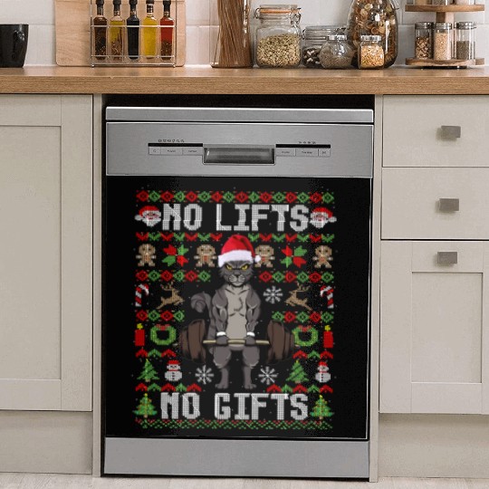 Funny No Lifts No Gifts Ugly Christmas Workout Dish Washer Covers