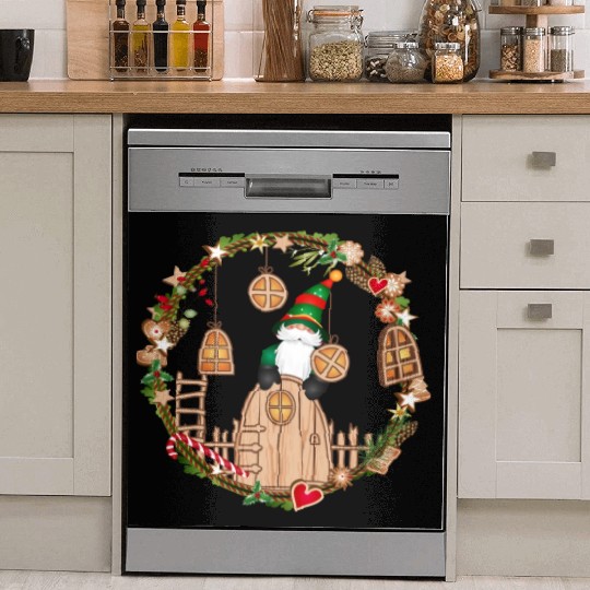 Gnome door in frame with Gnome for Christmas Dish Washer Covers