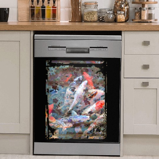 Japan Koi Fish Pond Collage Art 88 Dish Washer Covers