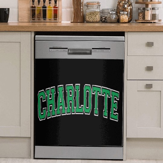 Charlotte Varsity Style Green Text Dish Washer Covers