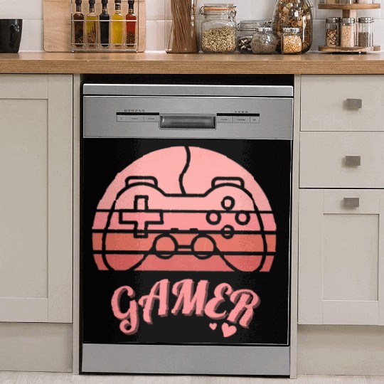 Pink Retro Gamer Valentine Day Dish Washer Covers