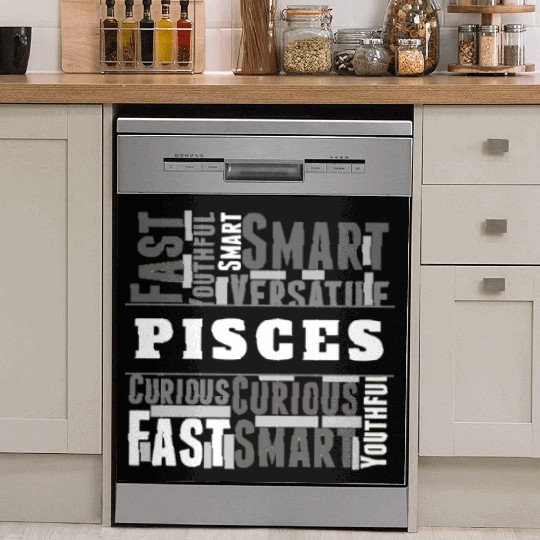 Pisces Zodiac Star Sign Word Cloud Square Monochro Dish Washer Covers