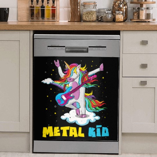 Guitar Unicorn Rainbow Metal Kid Music Rock Sign Dish Washer Covers