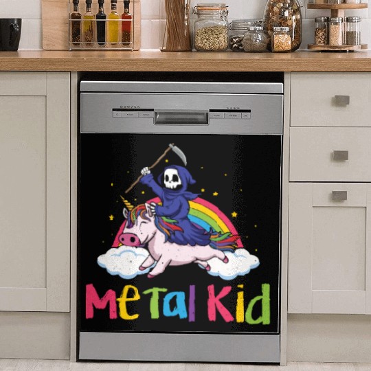 Metal Kid Music Unicorn Skeleton Grim Rock Heavy Dish Washer Covers