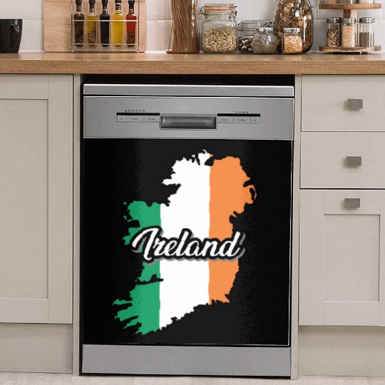 Ireland Flag Map, Patriotic Inscription, Country. Dish Washer Covers