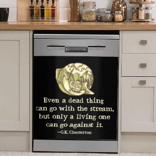 GK Chesterton Quote Catholic Humor Fishing Men Fun Dish Washer Covers