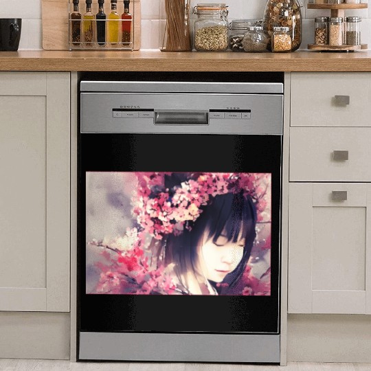 japan girl portrait sakura blossom Japan wallart Dish Washer Covers