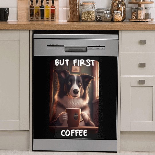 Border Collie - But First Coffee (en) 3 Dish Washer Covers