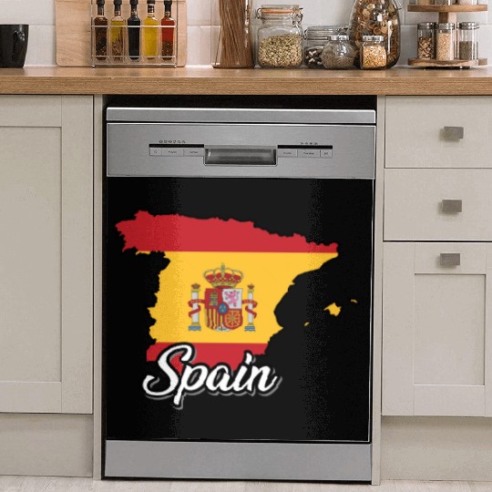 Spain Flag Map, Patriotic Inscription, Country. Dish Washer Covers