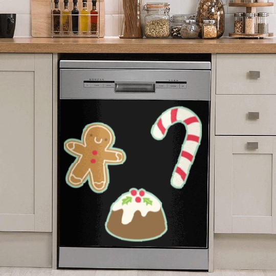 Cute Gingerbread Man Candy Cane and Christmas Dish Washer Covers