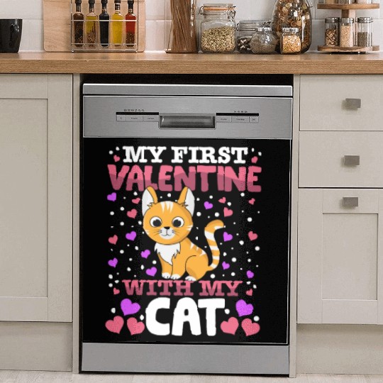 My First Valentine With My Cat Animal Heart Couple Dish Washer Covers