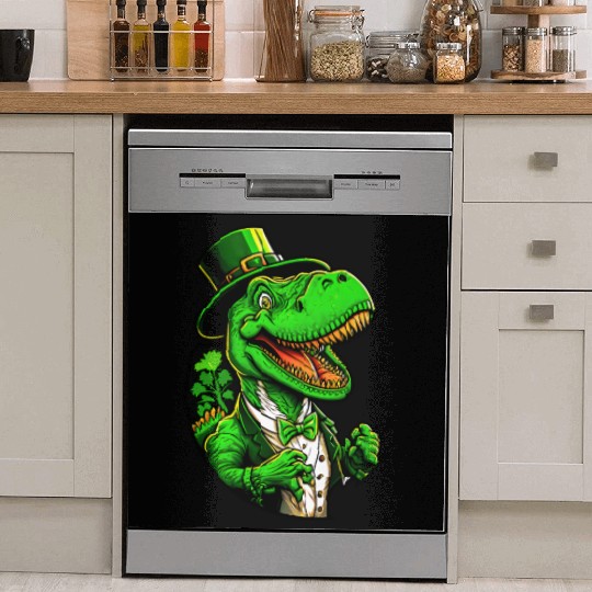 St Patricks Day T-rex Dinosaur With Top Hat Dish Washer Covers