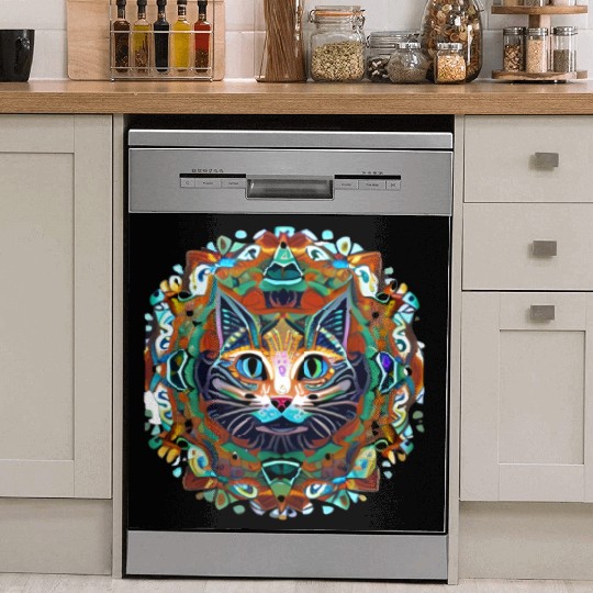 Cat Mandala. Cute Namaste Mindfulness Design Dish Washer Covers