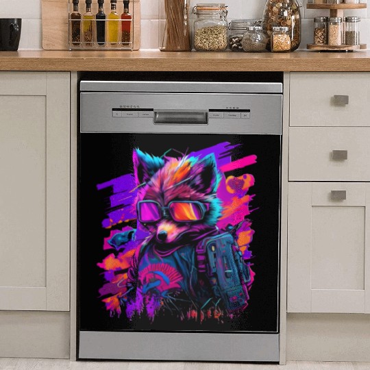cyberpunk synthwave cool fox Dish Washer Covers