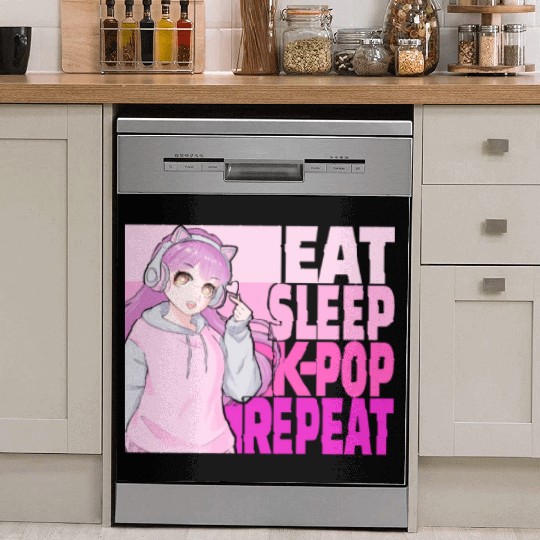Eat Sleep K-POP Repeat Kawaii Korean Anime Girl Dish Washer Covers
