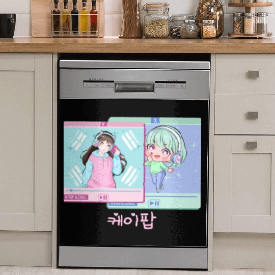 Cute Anime Kpop Girl Finger Heart Saranghae Dish Washer Covers