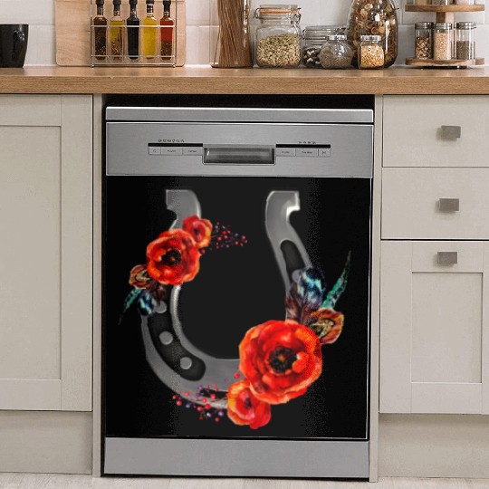 Floral Horseshoe With Poppies Dish Washer Covers