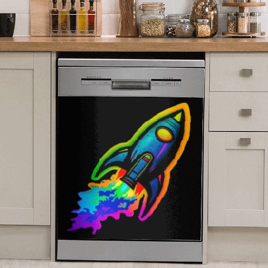 Psychedelic Retro Neon Rocket Dish Washer Covers