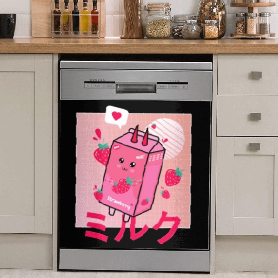 Strawberry Milk Shake Funny Retro 90s Japanese Dish Washer Covers