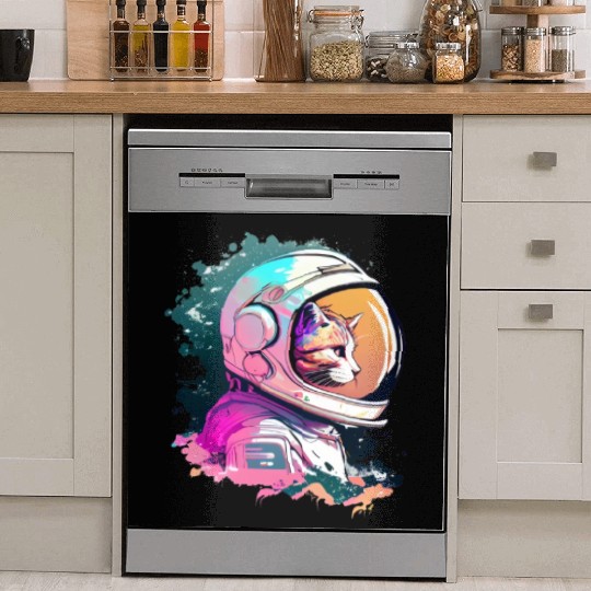 Aesthetic Vaporwave Space Cat 80s 90s Astronaut Dish Washer Covers