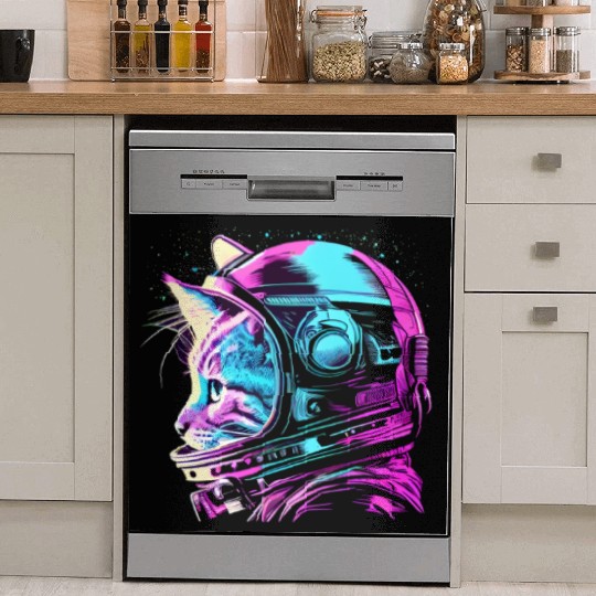 Aesthetic Vaporwave Space Cat 80s 90s Astronaut Dish Washer Covers