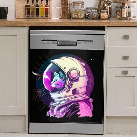Aesthetic Vaporwave Space Cat 80s 90s Astronaut Dish Washer Covers