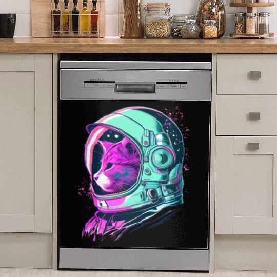 Aesthetic Vaporwave Space Cat 80s 90s Astronaut Dish Washer Covers
