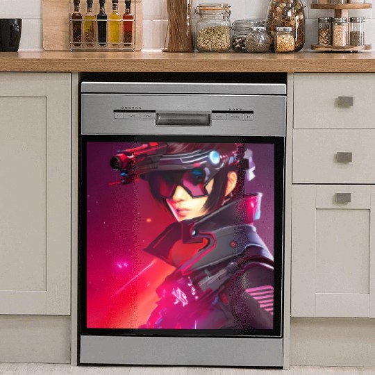 Cyberpunk Girl red Neon light Dish Washer Covers