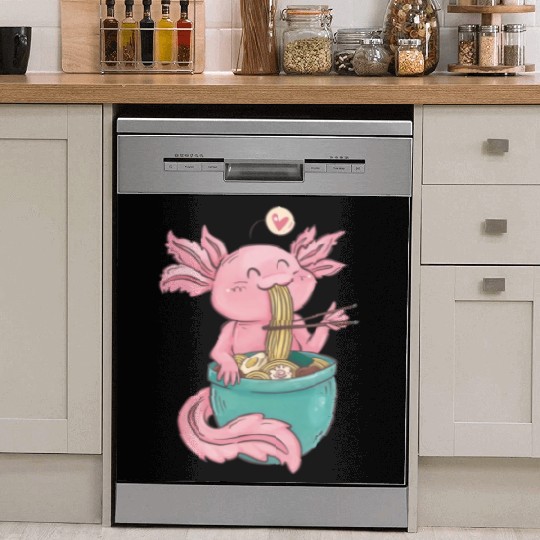 Kawaii Axolotl Eating Ramen Noodles Anime Gift Dish Washer Covers